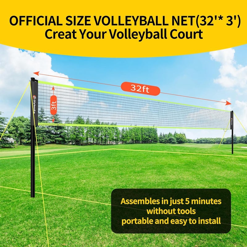 Olybeaka Portable Outdoor Volleyball Net Set for Backyard Beach with Adjustable Poles, Soft PU Volleyball & Pump, Carry Bag and Durable Anti-Sagging Net - Image 2